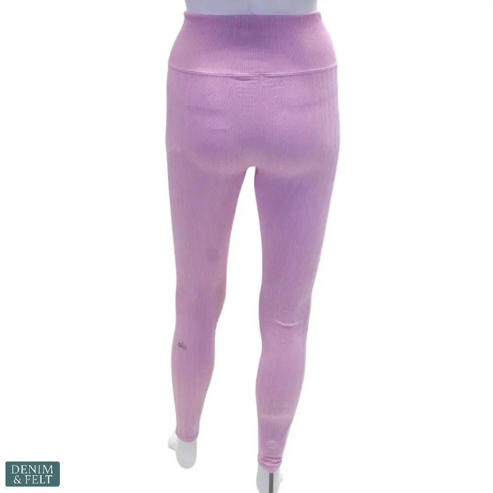 Alo Yoga‎ Seamless Cable Knit Bra & High-Waist Legging Set Sugarplum Pink Small